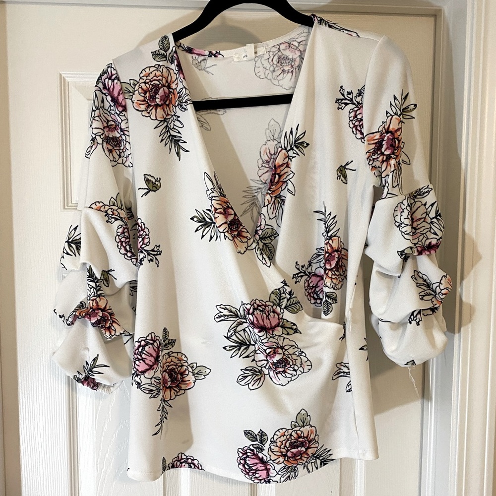 Quarter Length Sleeve Wrap Blouse